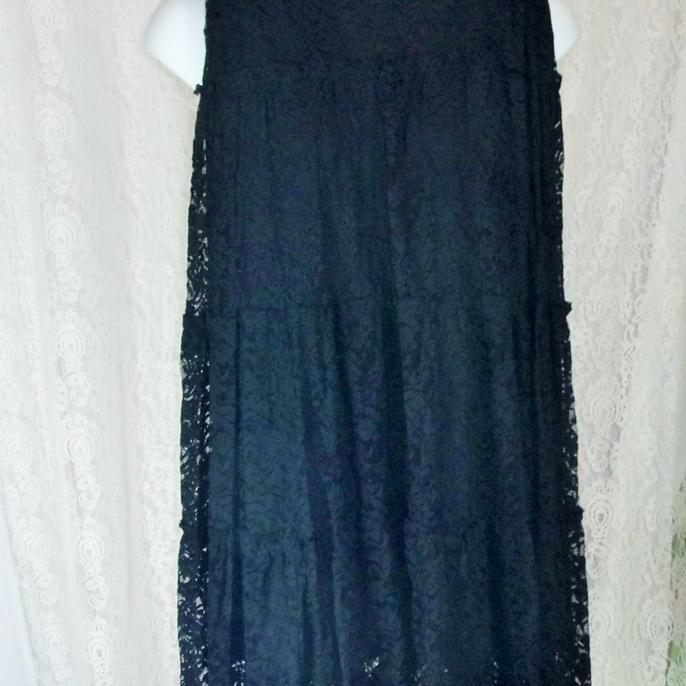 Bay Studio Black Lace Tiered Ruffle Maxi Skirt EUC